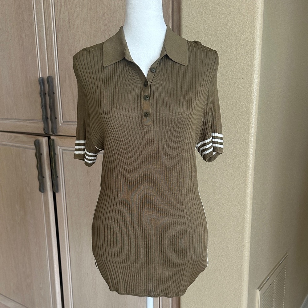 Rag& Bone Olive Ribbed Polo Top